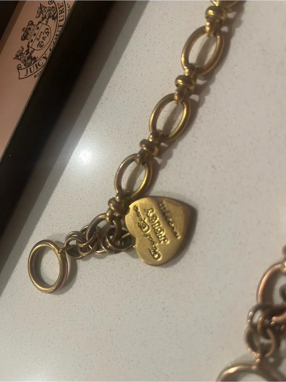 Juicy Couture Gold Tone Heart Charm Link Bracelet